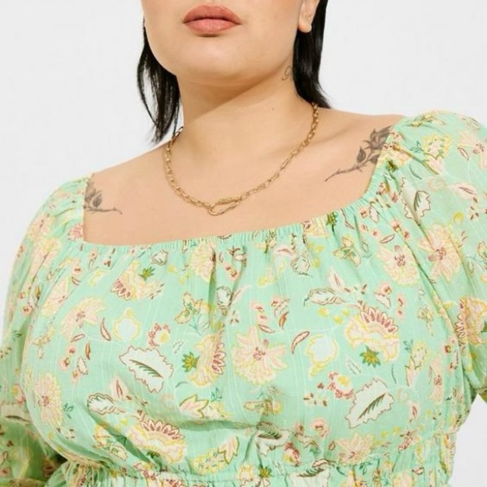 TORRID Clip Dot Blouse 100% Cotton Smocked Square Neckline Long Sleeve Lined - Picture 8 of 13